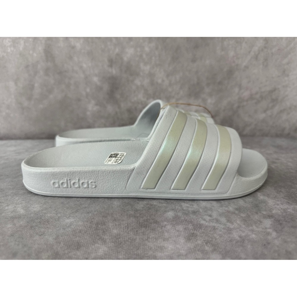 adidas White Slide Sandals with Pearlescent Stripes